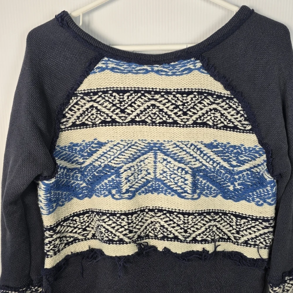 Free People Blue Aztec Tribal Soft Boho Snow Angel Angora Rabbit Hair Sweater S